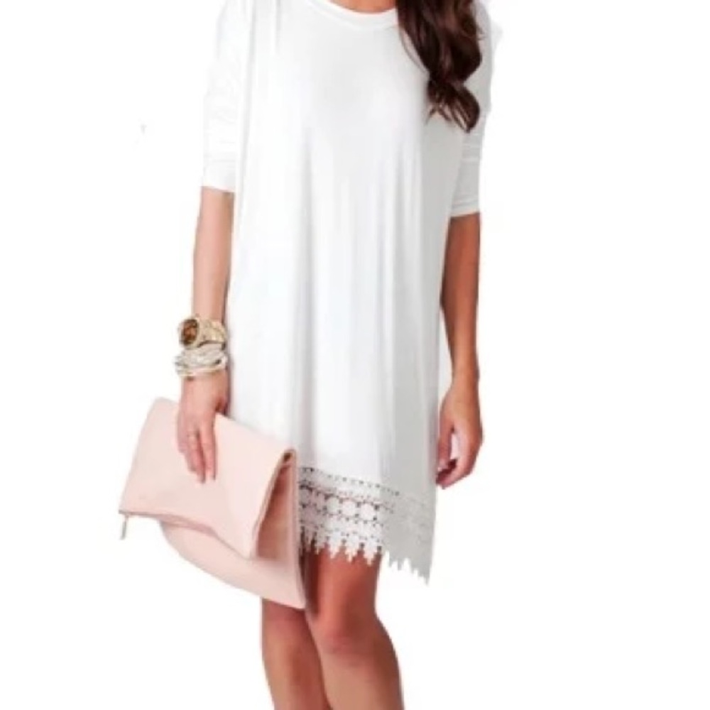 Elegant White Lace Hem Dress